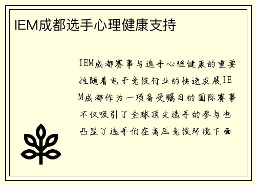 IEM成都选手心理健康支持