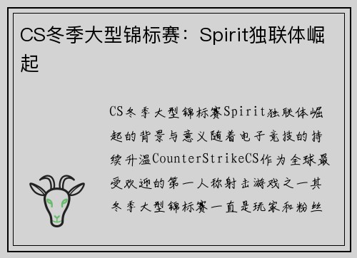 CS冬季大型锦标赛：Spirit独联体崛起
