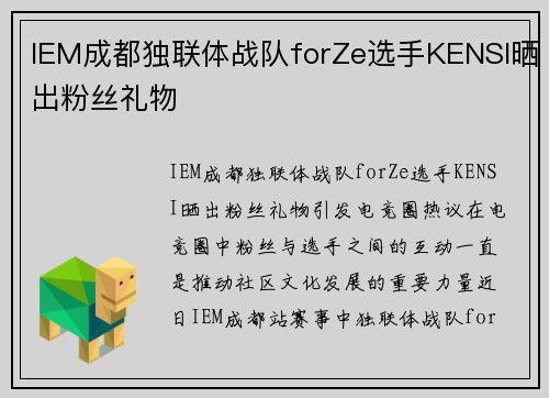 IEM成都独联体战队forZe选手KENSI晒出粉丝礼物