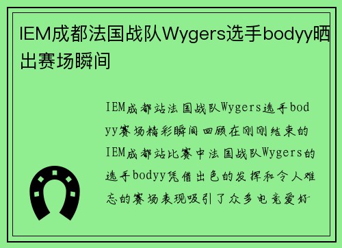IEM成都法国战队Wygers选手bodyy晒出赛场瞬间