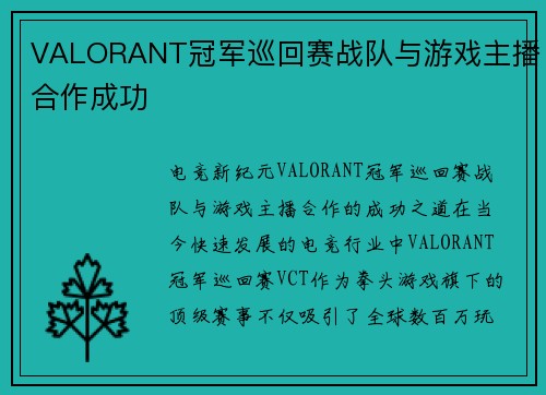 VALORANT冠军巡回赛战队与游戏主播合作成功
