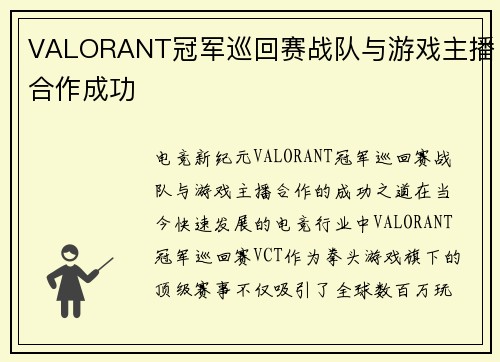 VALORANT冠军巡回赛战队与游戏主播合作成功